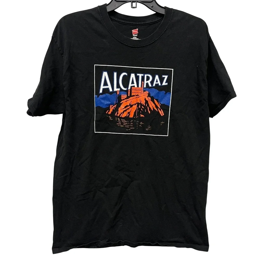Hanes‎ Alcatraz At Night Golden Gate National Parks Black Graphic T-Shirt Mens L
